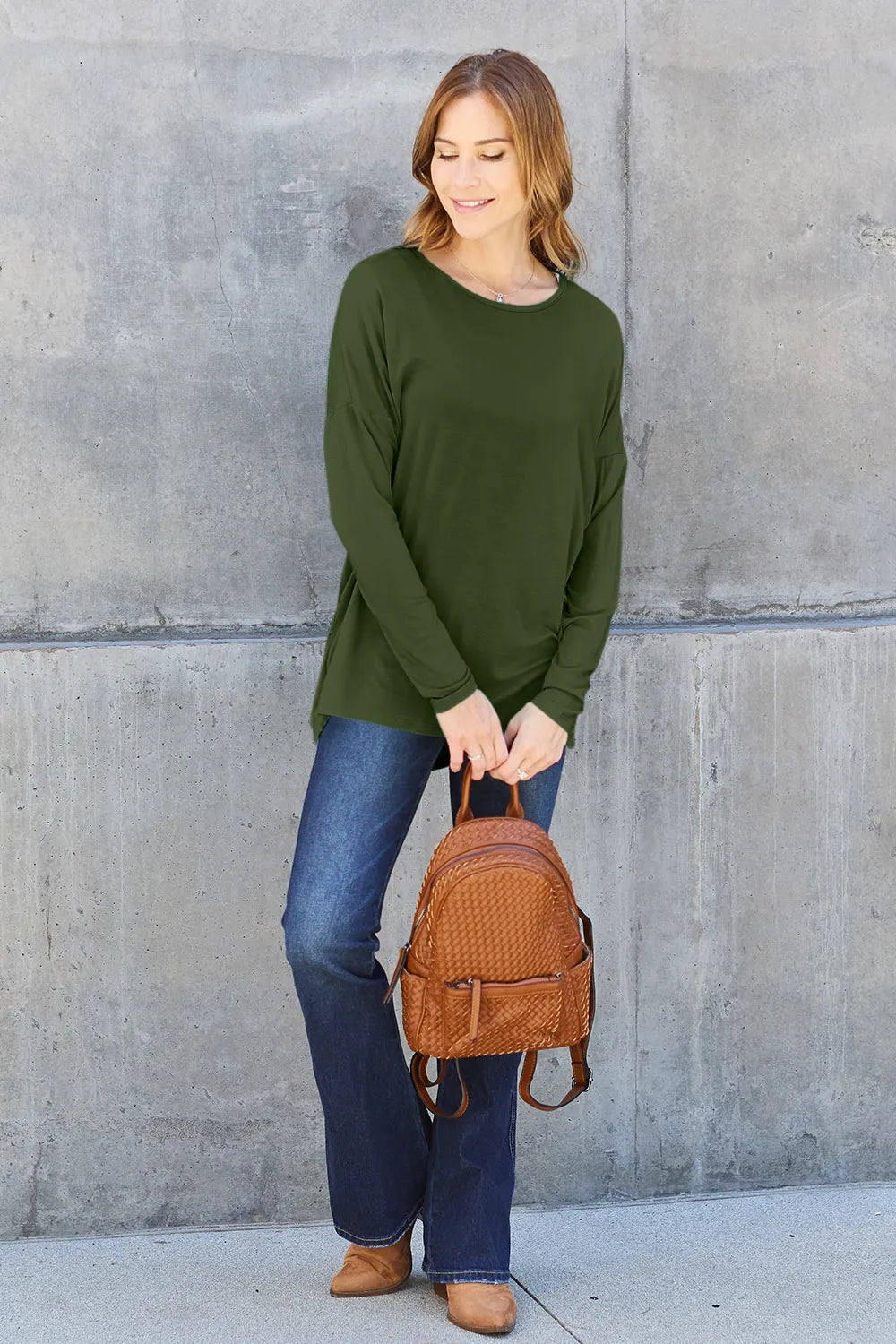 Image of Basic Bae Full Size Round Neck Dropped Shoulder T-Shirt | Queeble.shop