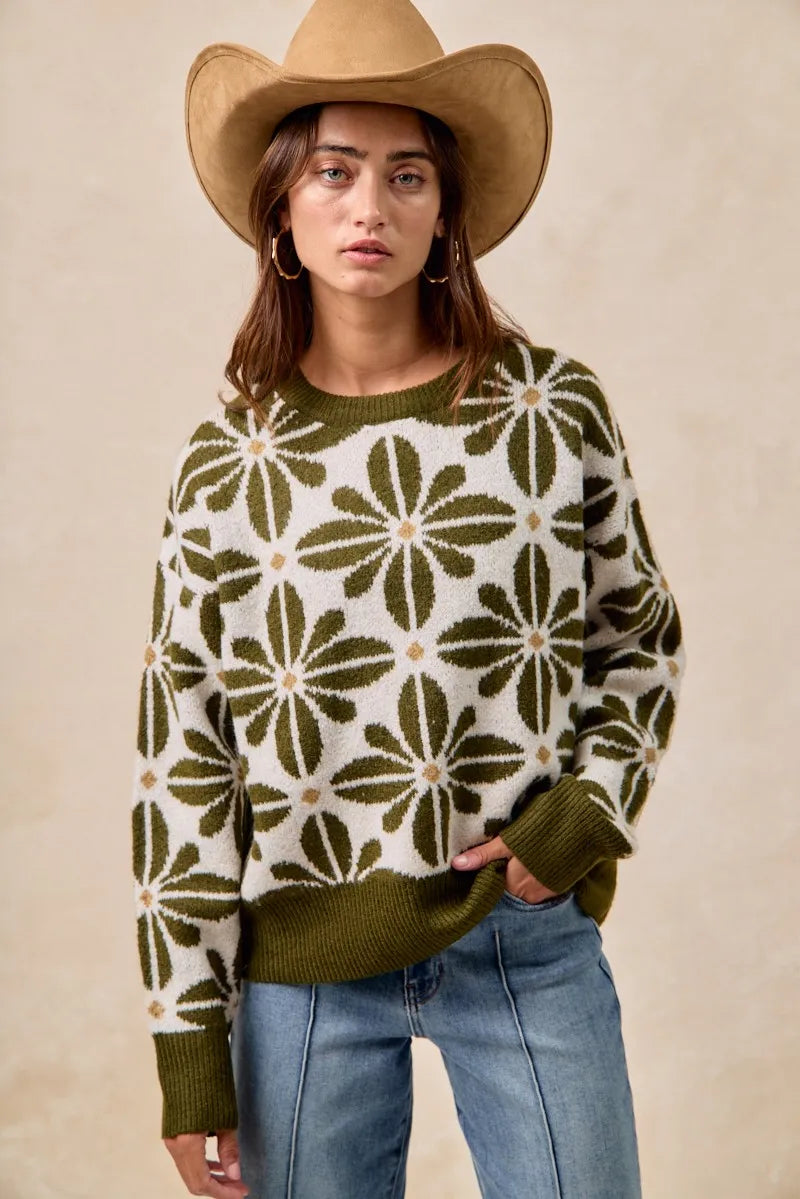 Image of BiBi Flower Pattern Long Sleeve Sweater | Queeble.shop