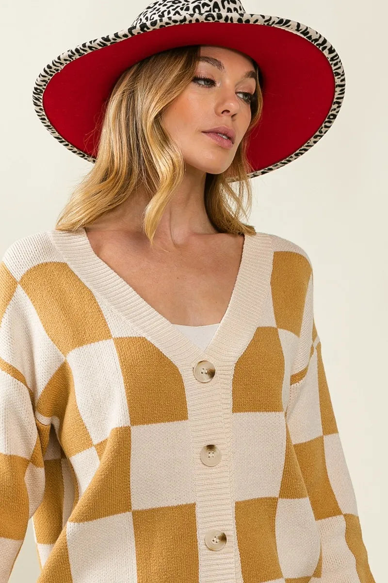 Image of BiBi Checked V-neck Cardigan | Queeble.shop