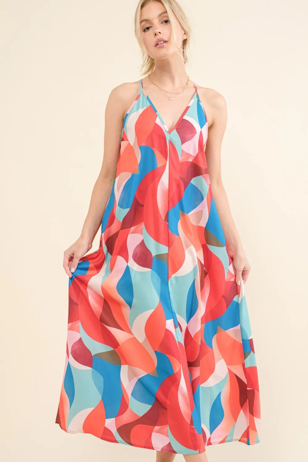 Image of And the Why Printed Crisscross Back Cami Dress | Queeble.shop