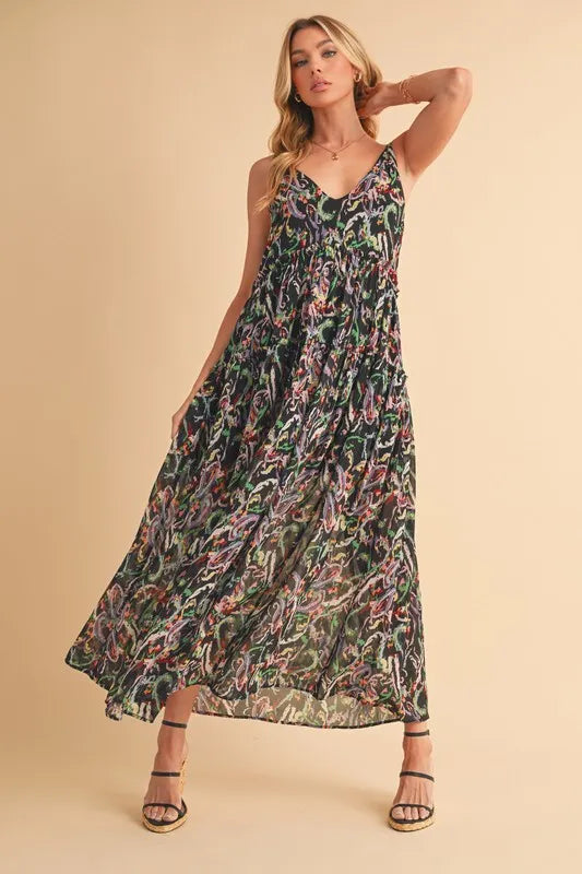 Image of Aemi + Co Printed V-Neck Frill Tiered Cami Dress | Queeble.shop