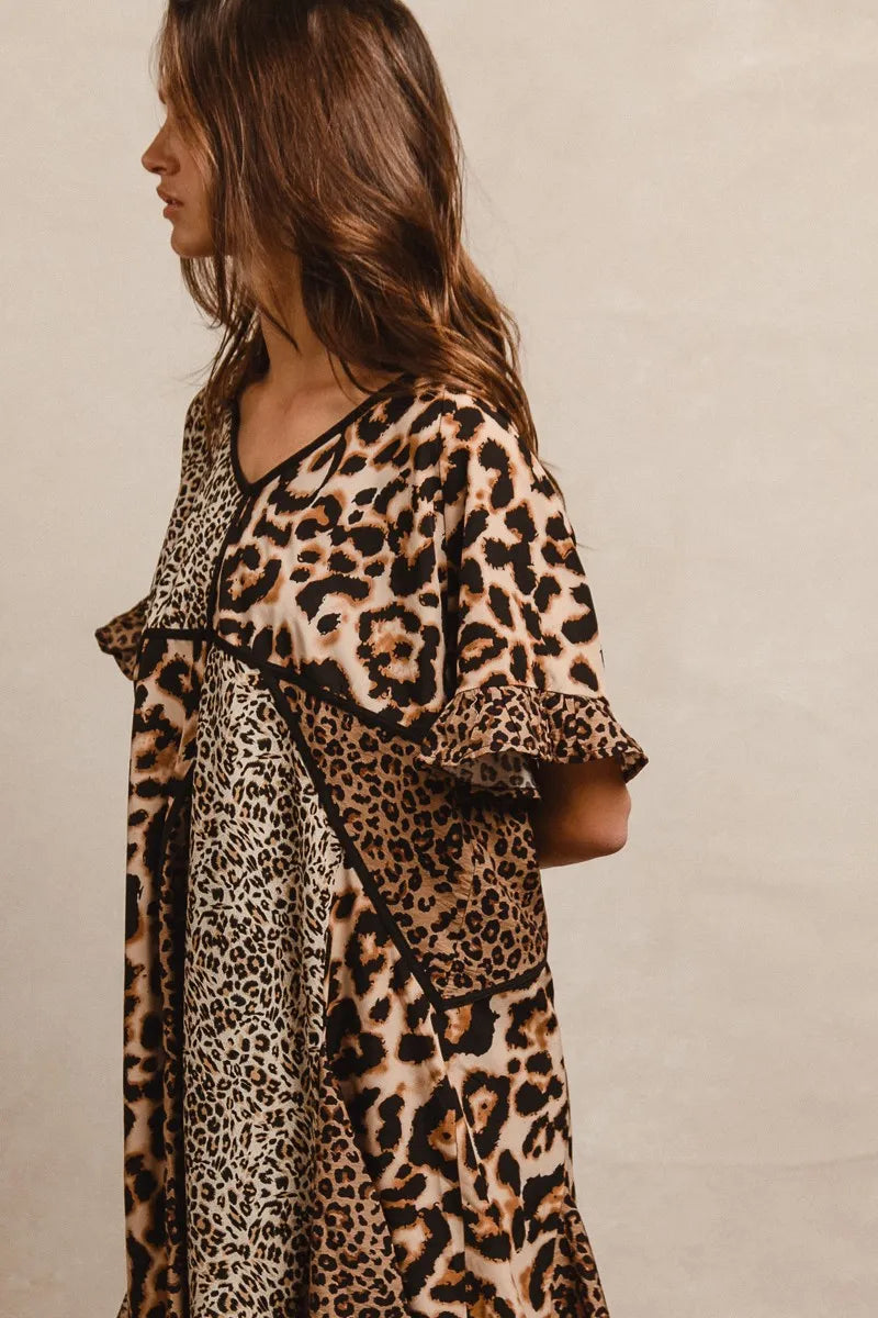 Image of BiBi Leopard Prints Mix and Match Short Sleeves Dress | Queeble.shop