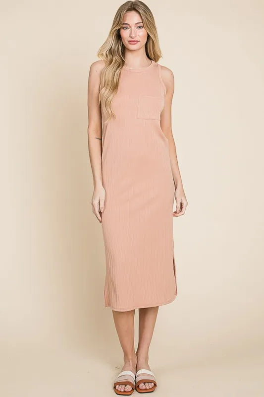 Image of BOMBOM Ribbed Knit Sleeveless Midi Dress | Queeble.shop