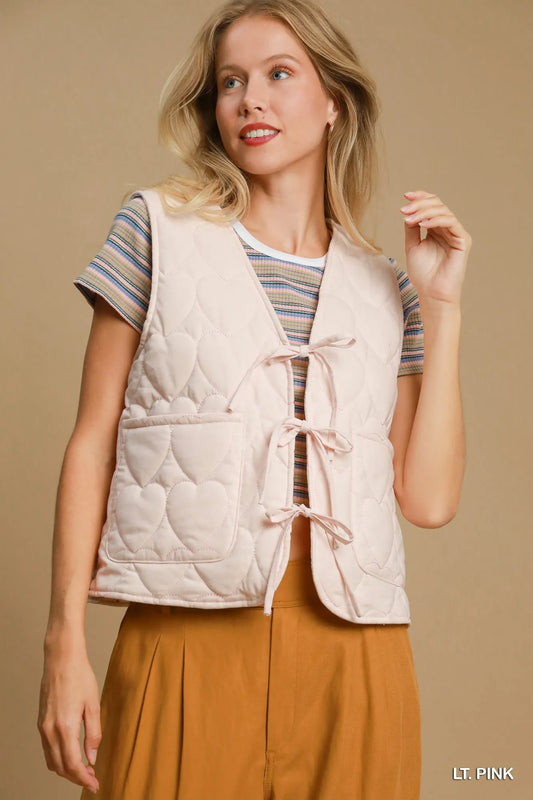 Image of Umgee Heart Quilted Tie-Front Vest | Queeble.shop