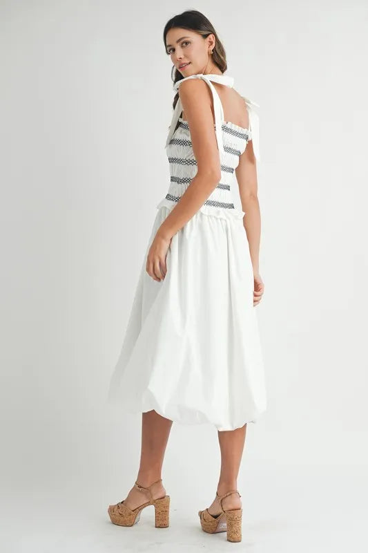 Image of MABLE Smocked Bodice Bubble Midi Dress | Queeble.shop