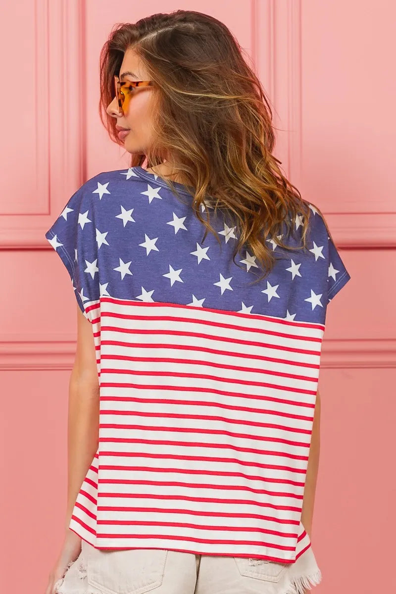 Image of BiBi Star Rpinted with Stripe Combo Top | Queeble.shop