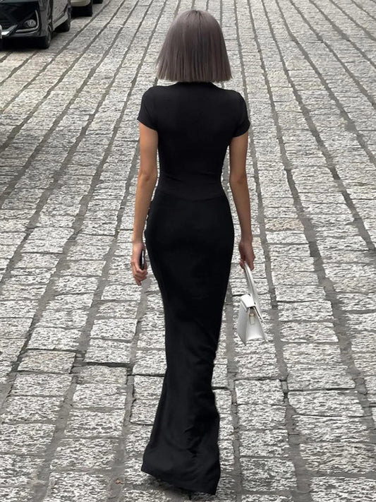 Image of Side Slit Short Sleeve Maxi Dress | Queeble.shop