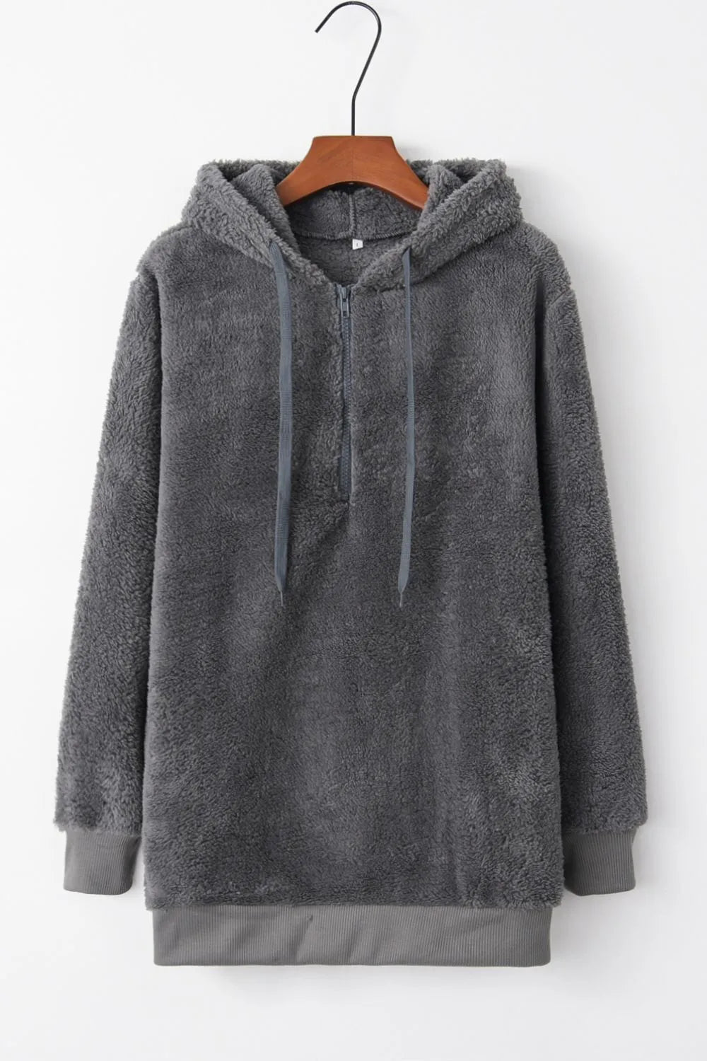 Image of Full Size Quarter-Zip Drawstring Teddy Hoodie | Queeble.shop
