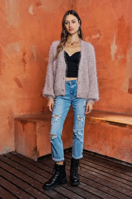 Image of ADORA Fuzzy Sweater Cardigan | Queeble.shop