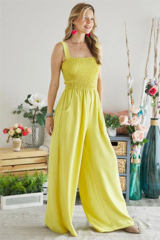 Image of ADORA Smocking Top Wide Leg Jumpsuit | Queeble.shop