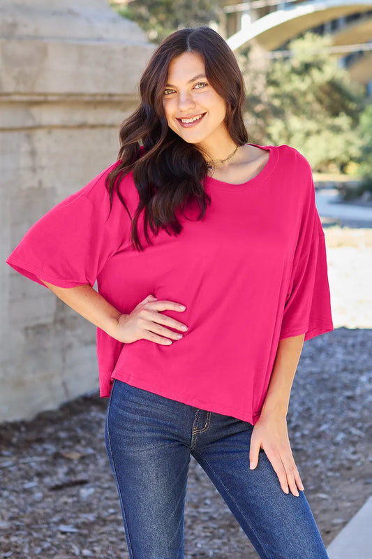 Image of Basic Bae Full Size Round Neck Drop Shoulder T-Shirt | Queeble.shop