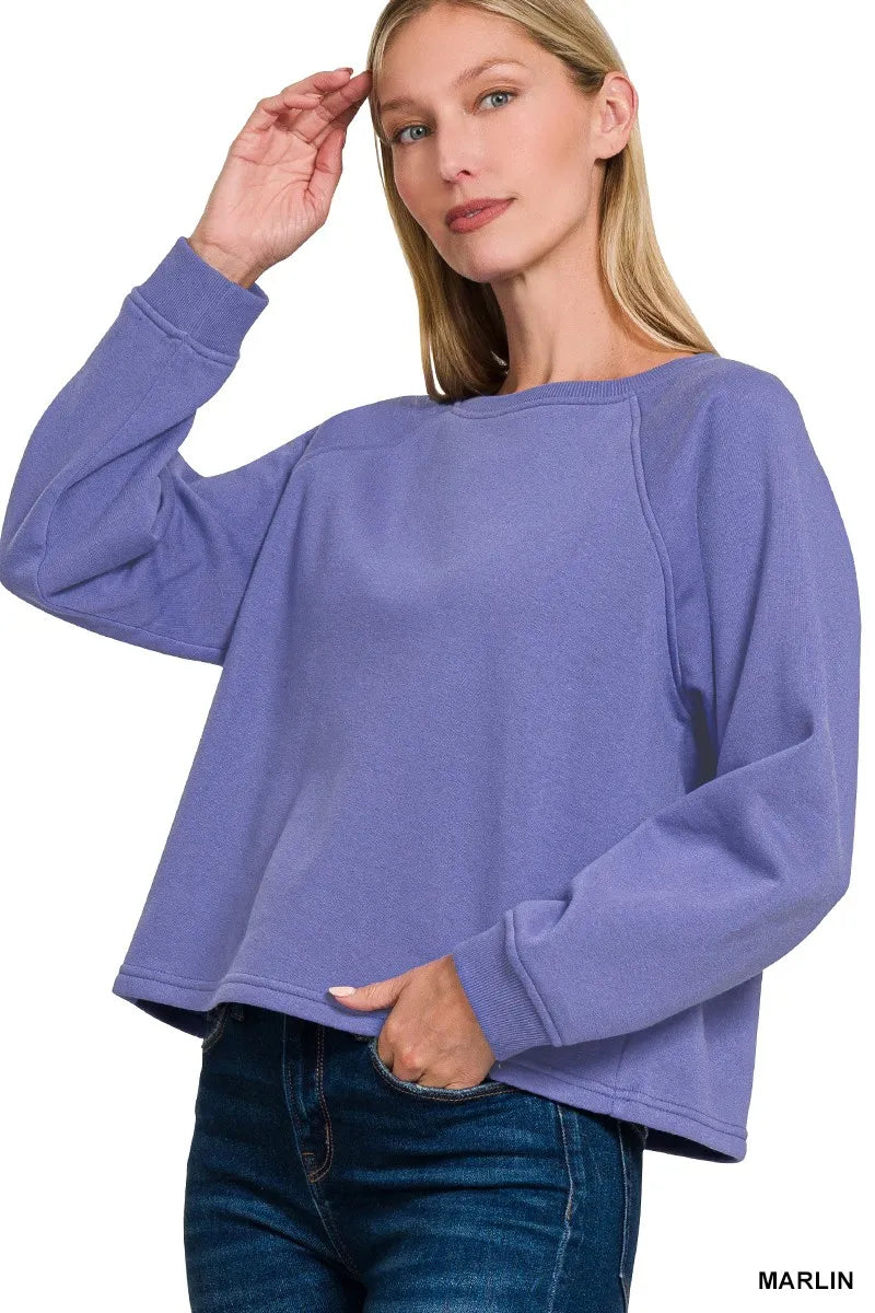 Image of Zenana Fleece Raglan Round-Neck Sweatshirt | Queeble.shop