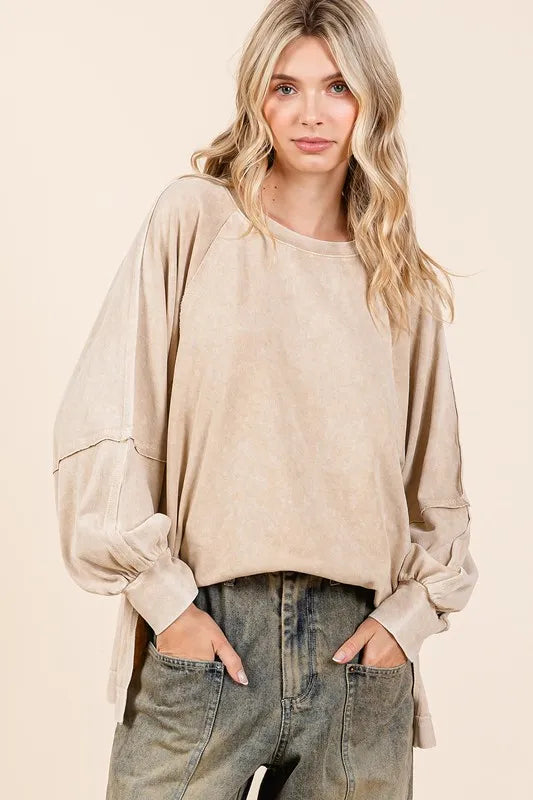 Image of Mittoshop Mineral Wash Raglan Long Sleeve Oversized Top | Queeble.shop