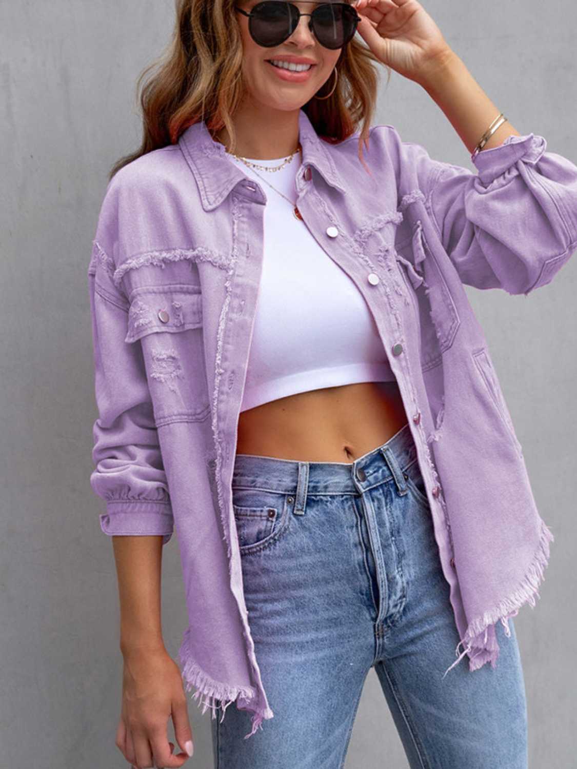 Image of Distressed Drop Shoulder Denim Jacket | Queeble.shop