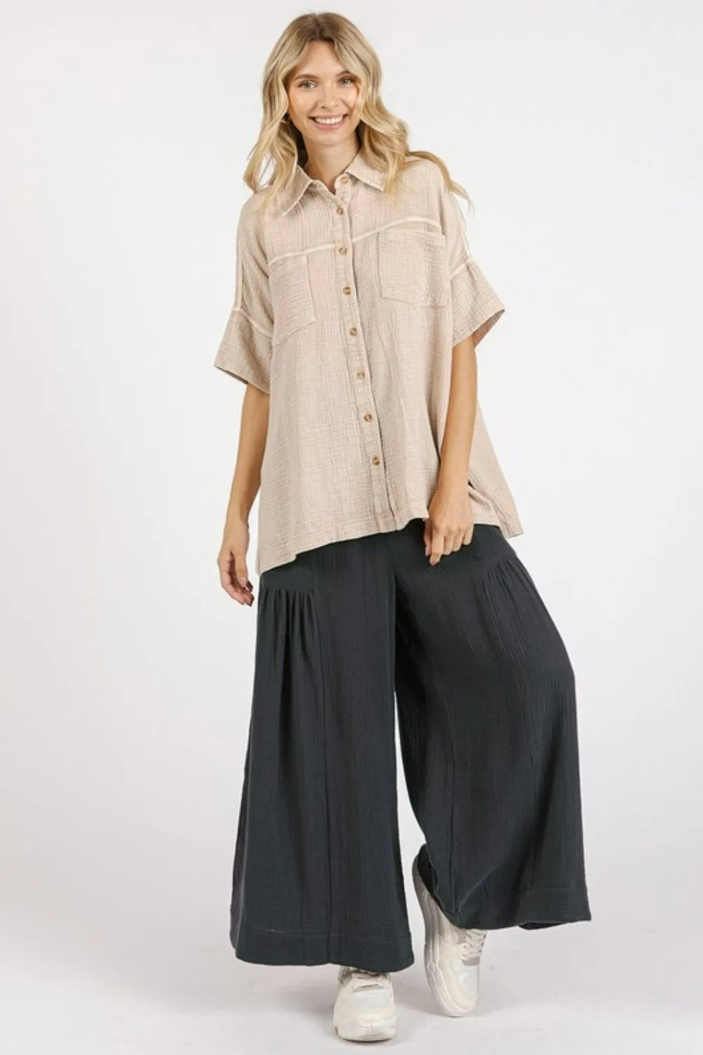 Image of Mittoshop Mineral Wash Gauze Oversized Short Sleeve Shirt | Queeble.shop
