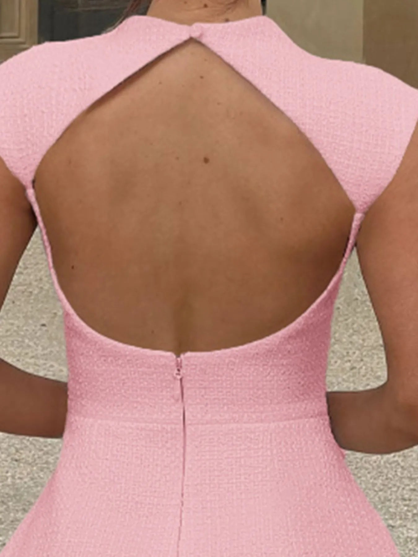 Image of Cutout Back Round Neck Cap Sleeve Mini Dress | Queeble.shop