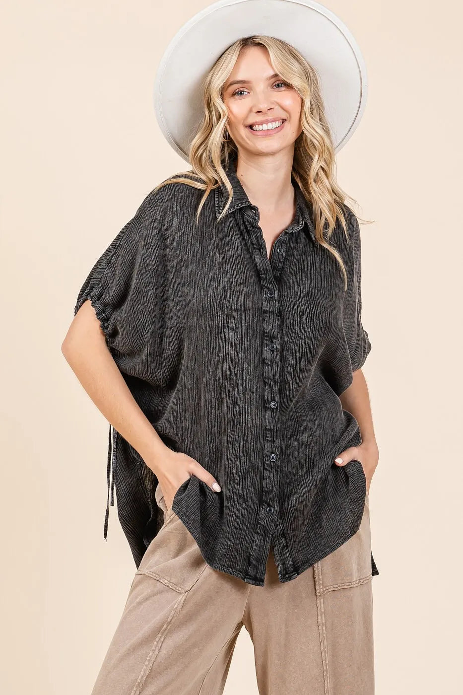 Image of Mittoshop Mineral Wash Loose Fit Button Down Shirt | Queeble.shop