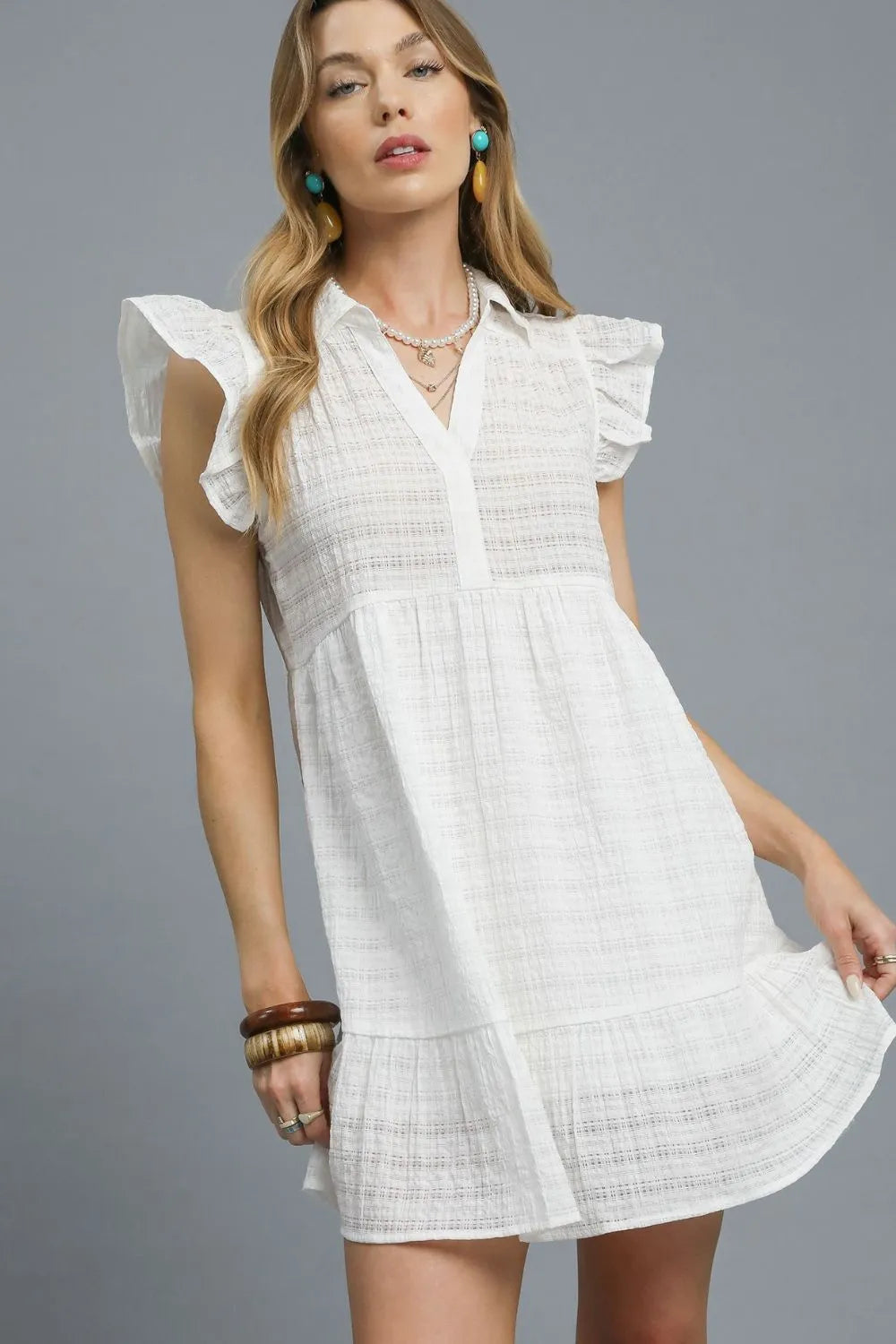 Image of Umgee Ruffle Cap Sleeve Textured Mini Dress | Queeble.shop
