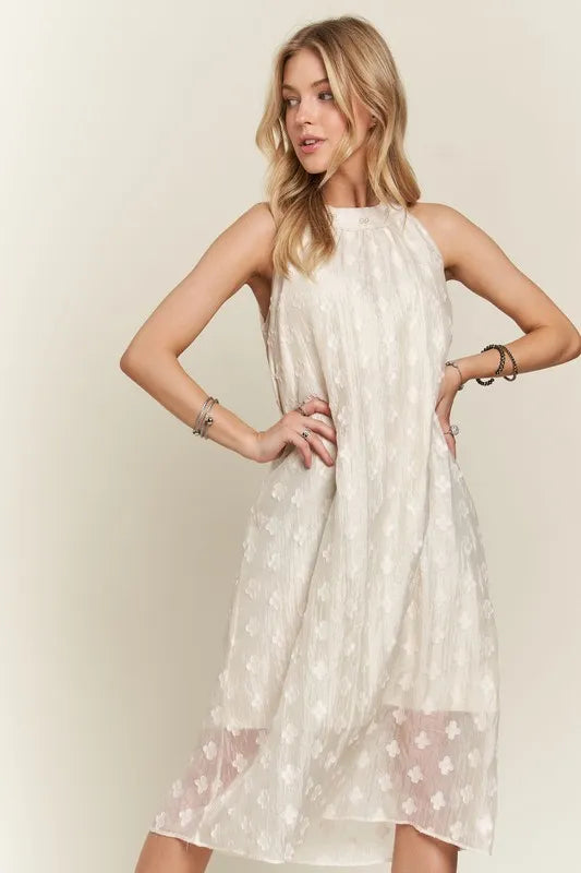 Image of ADORA Applique Pearl Detail Grecian Neck Midi Dress | Queeble.shop