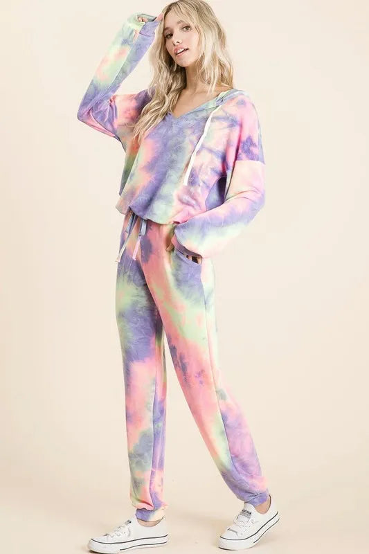 Image of BiBi Tie Dye French Terry Top and Bottom Set | Queeble.shop