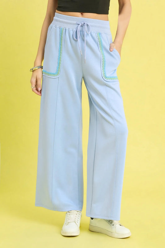 Image of Umgee Drawstring Wide Leg Pants with Scallop Trim Detail | Queeble.shop