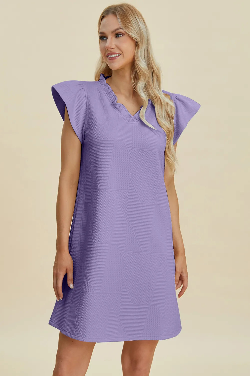 Image of Double Take Full Size Ruffled V-Neck Cap Sleeve Dress | Queeble.shop