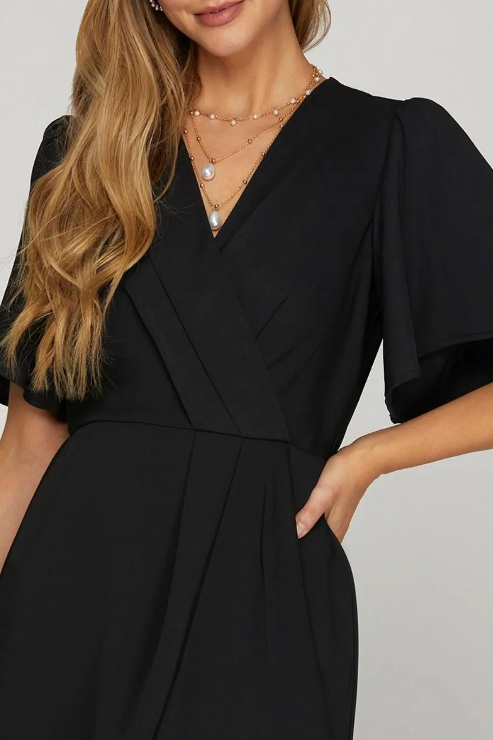 Image of She + Sky Ruffled Surplice Short Flutter Sleeve Mini Dress | Queeble.shop