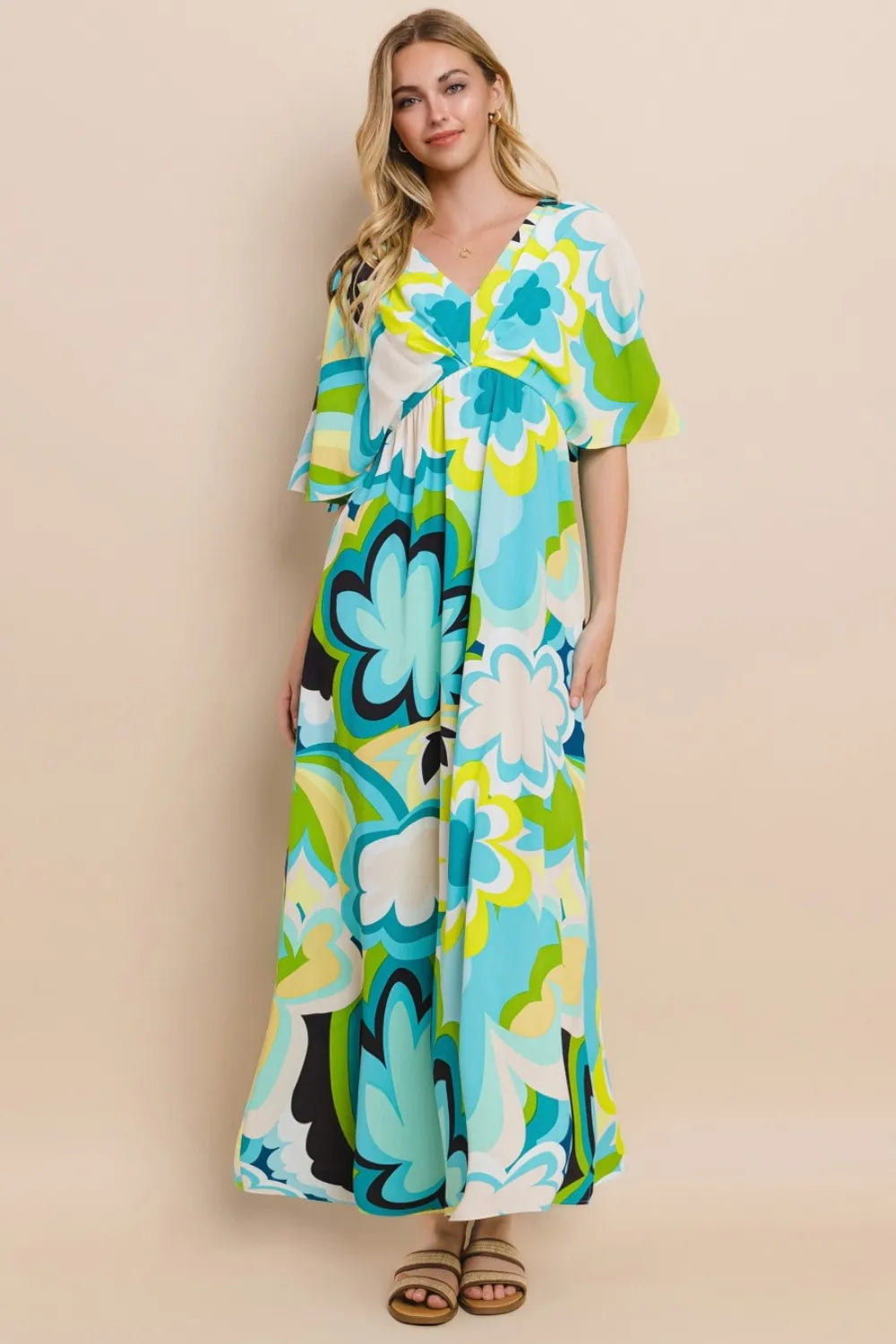 Image of ODDI Floral Printed Slit Maxi Dress | Queeble.shop