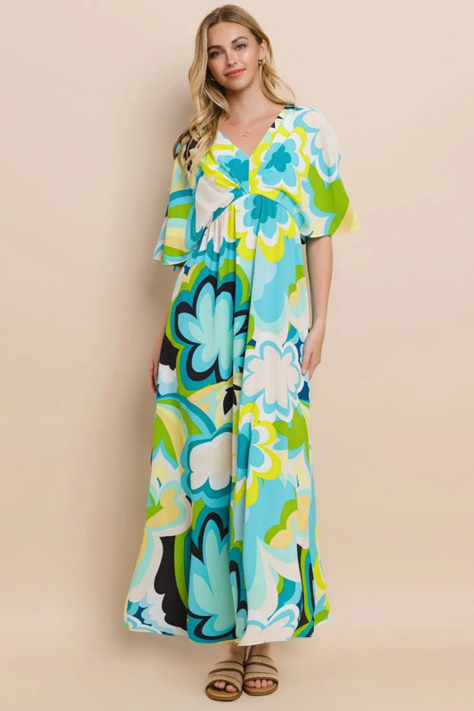 Image of ODDI Floral Printed Slit Maxi Dress | Queeble.shop