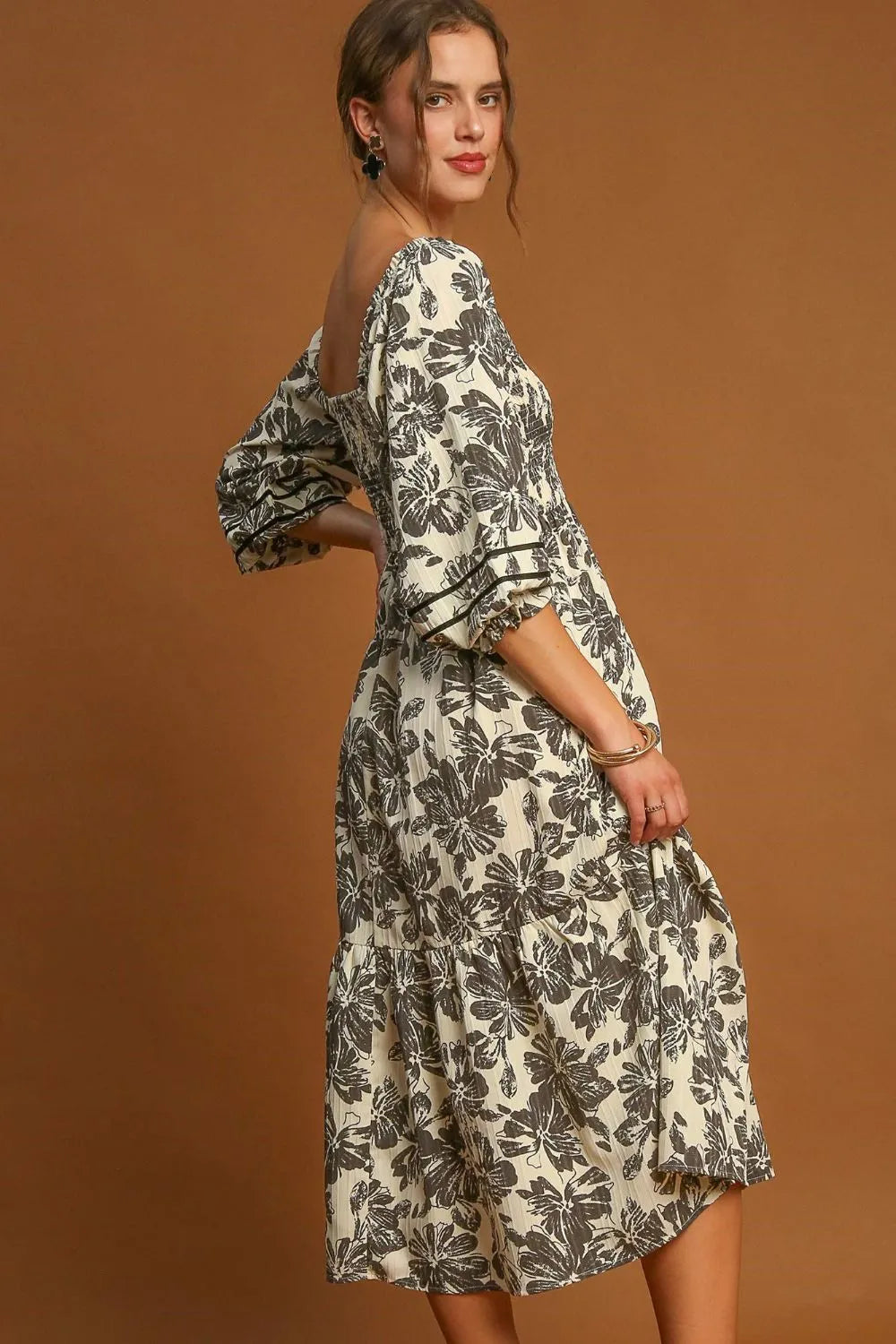 Image of Umgee Ruffle Hem Flower Printed V-Neck Dress | Queeble.shop