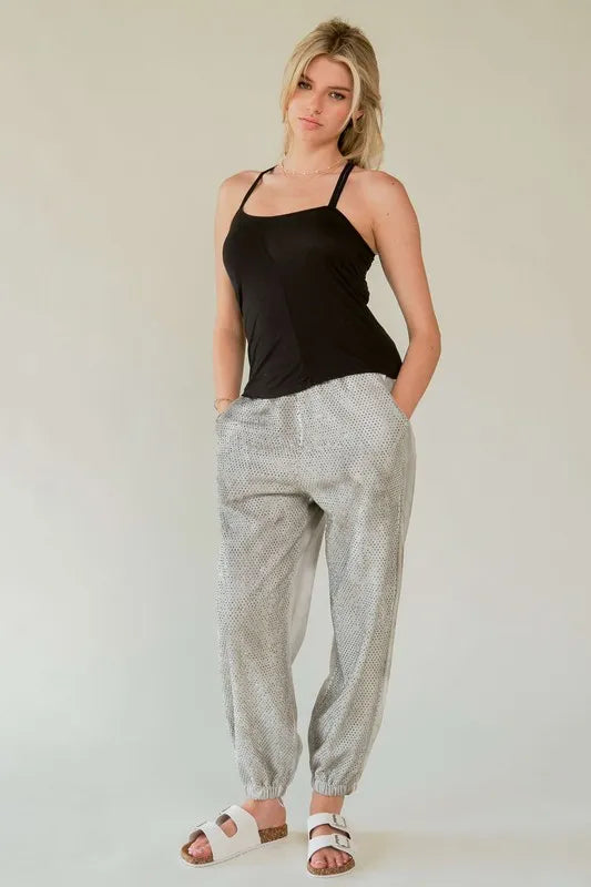 Image of Davi & Dani Rhinestone Elastic Waist Joggers | Queeble.shop
