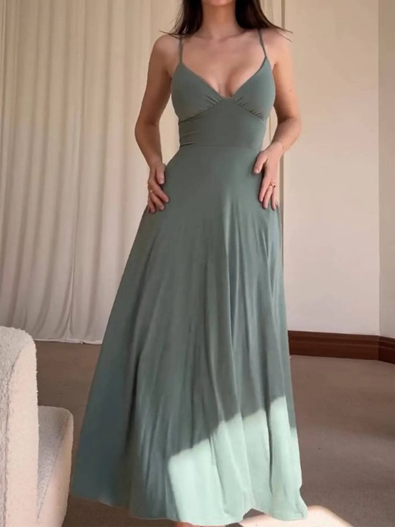 Image of V-Neck Midi Cami Dress with Pockets | Queeble.shop