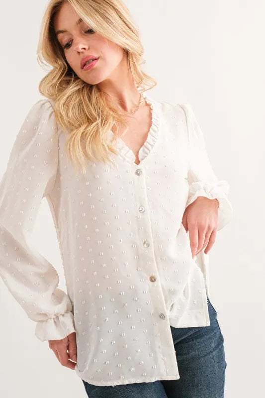 Image of And The Why Polka Dot Ruffle Detailed Blouse Top | Queeble.shop