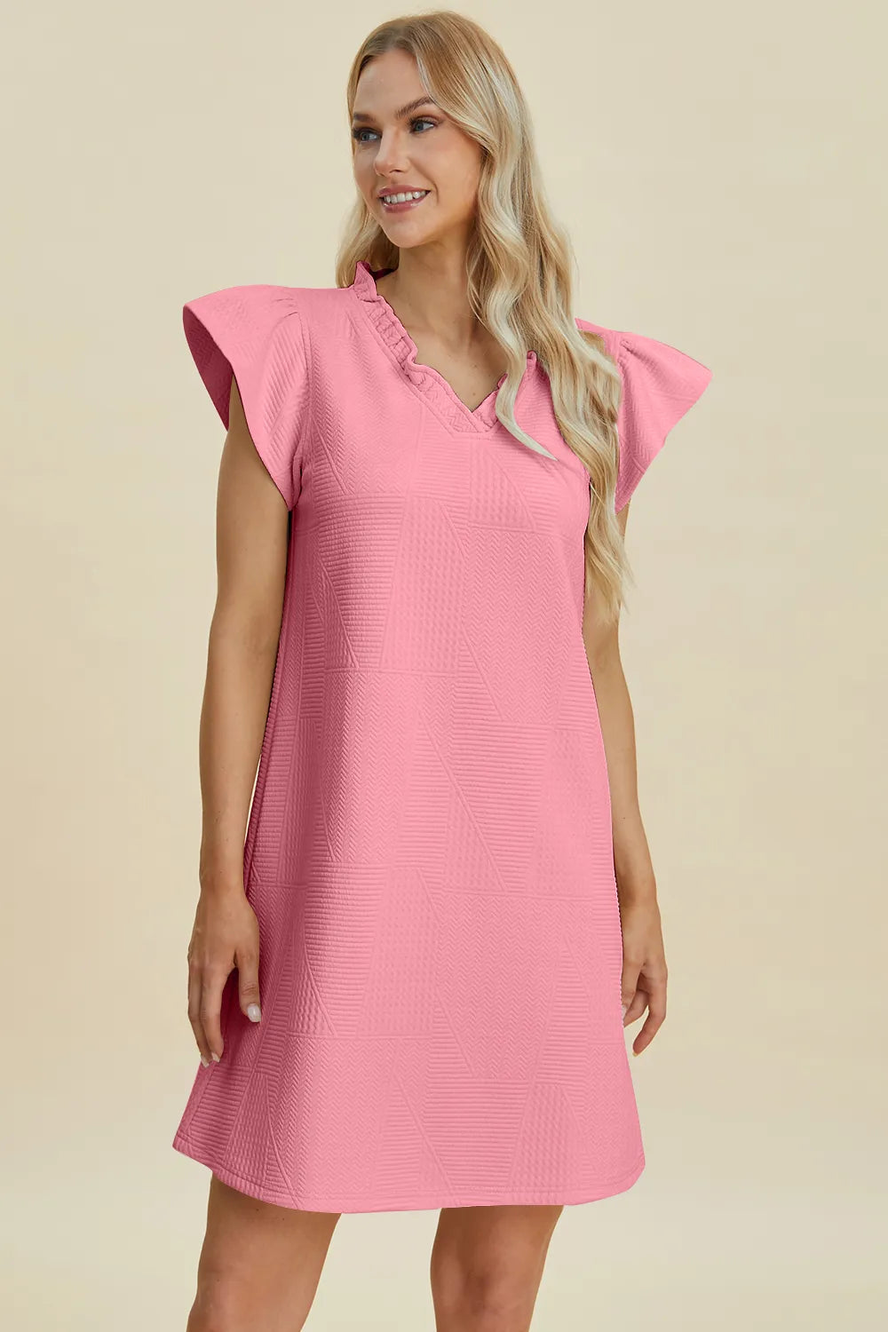 Image of Double Take Full Size Ruffled V-Neck Cap Sleeve Dress | Queeble.shop