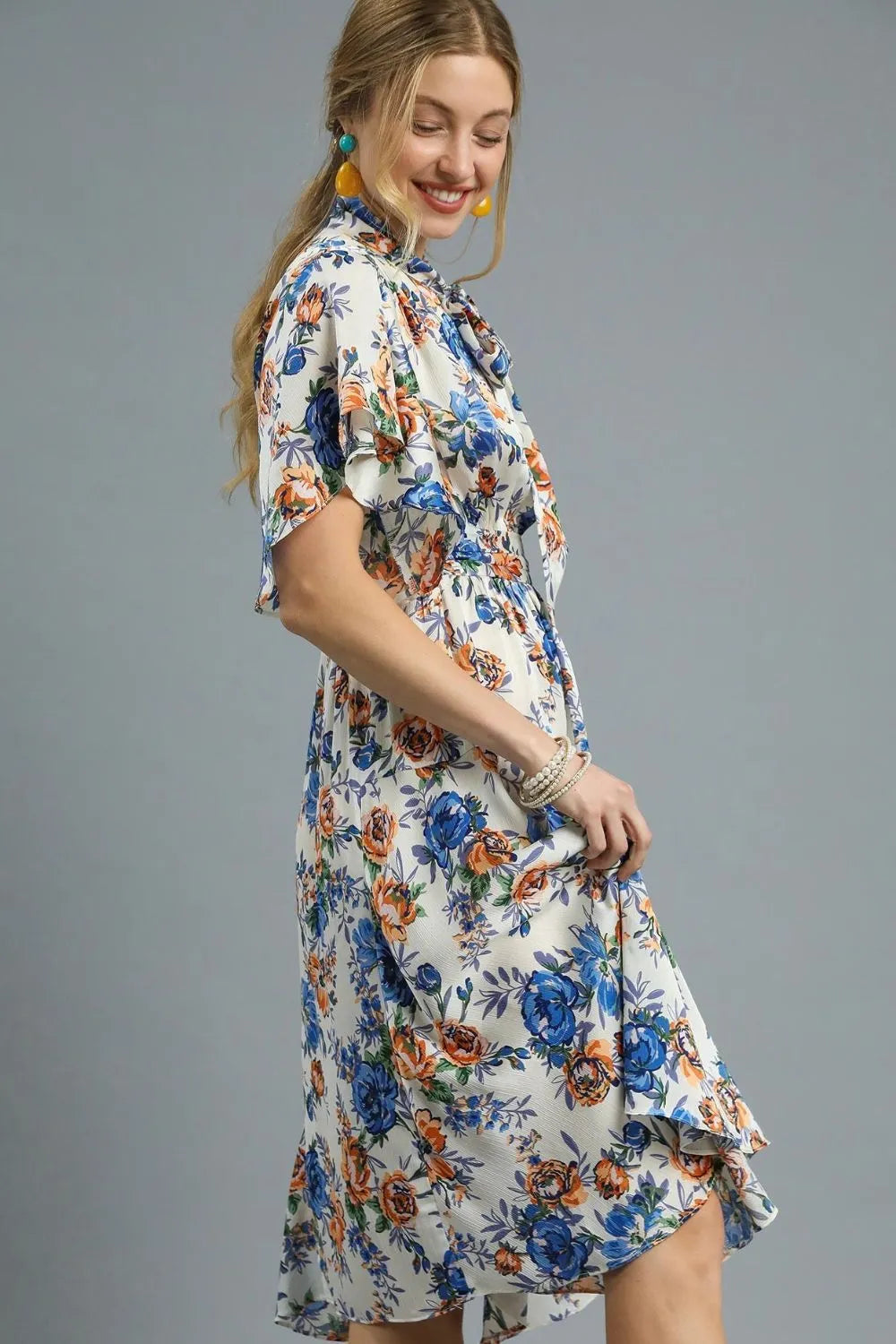 Image of Umgee Floral Print Flutter Sleeve Dress | Queeble.shop