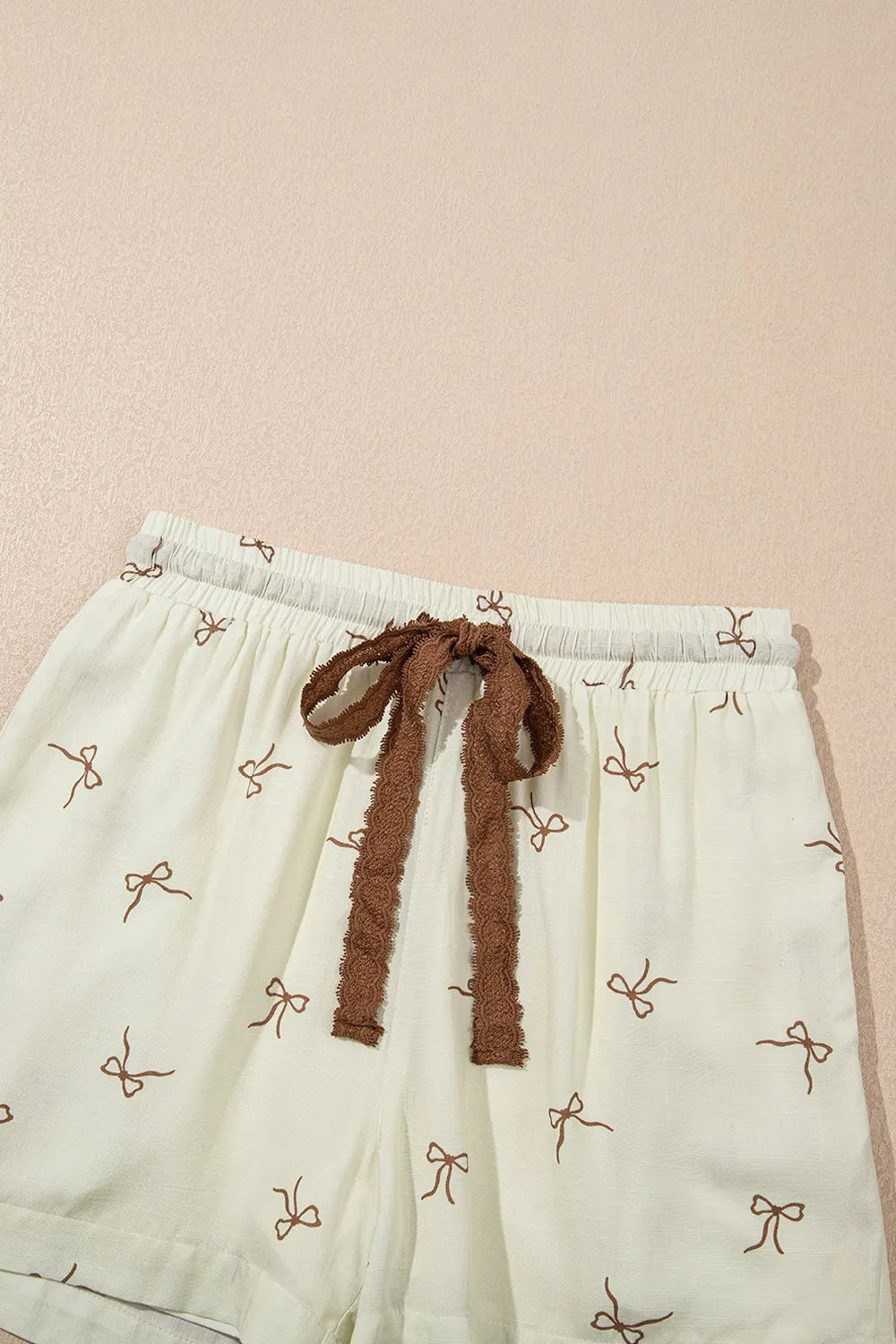 Image of Bow Print Lace Drawstring Casual Shorts | Queeble.shop