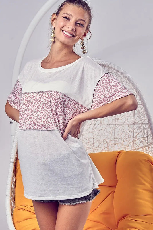 Image of BiBi Triblend Knit with Leopard Block Out Stitching | Queeble.shop