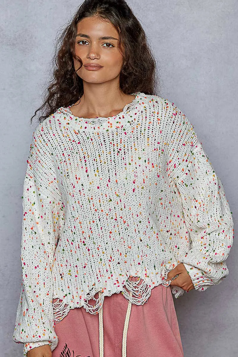 Image of POL Round Neck Fringed Hem Sweater | Queeble.shop