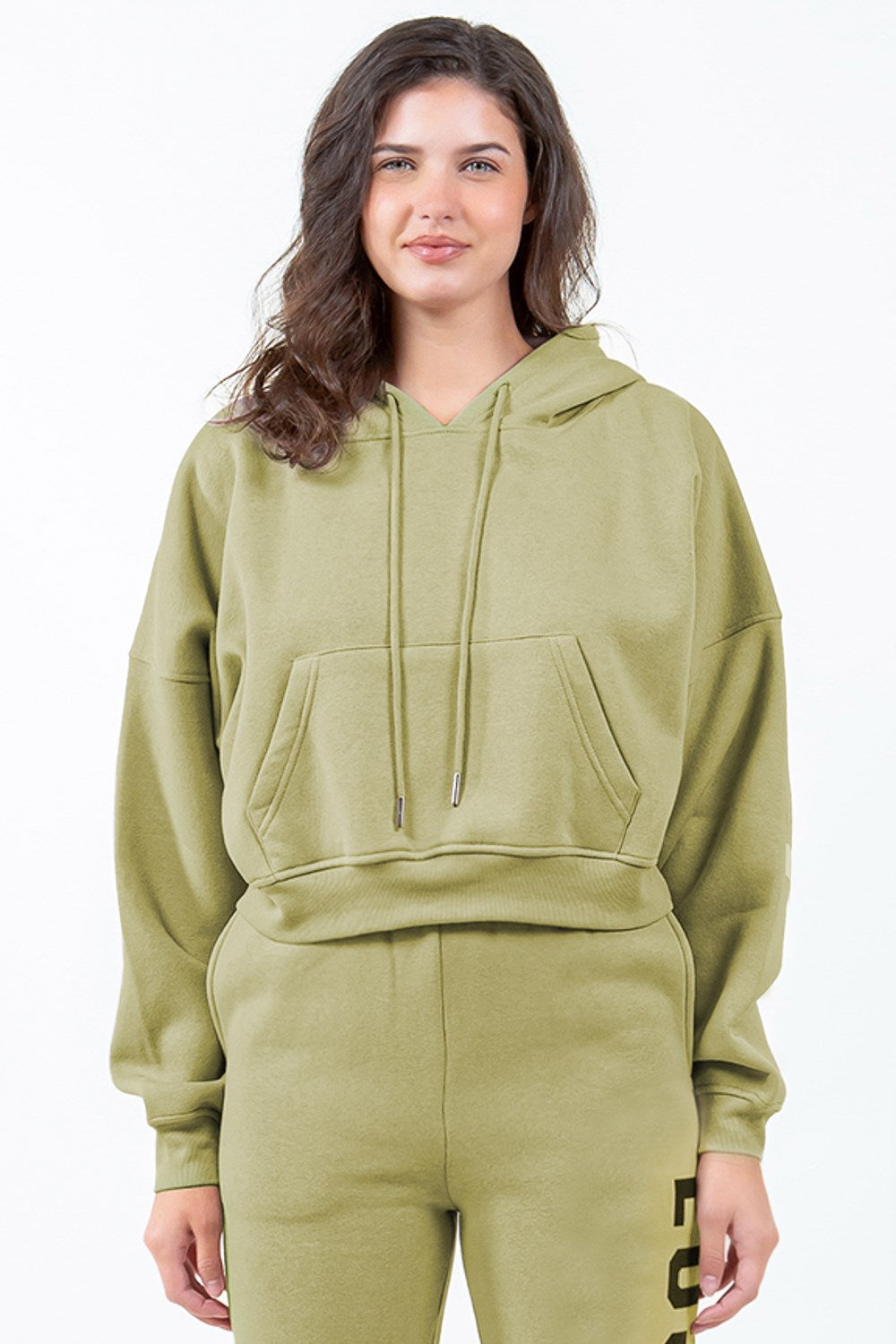 Image of American Bazi Letter Graphic Long Sleeve Drawstring Cropped Hoodie | Queeble.shop