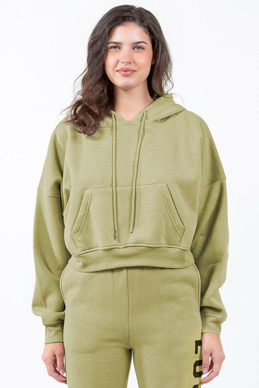 Image of American Bazi Letter Graphic Long Sleeve Drawstring Cropped Hoodie | Queeble.shop