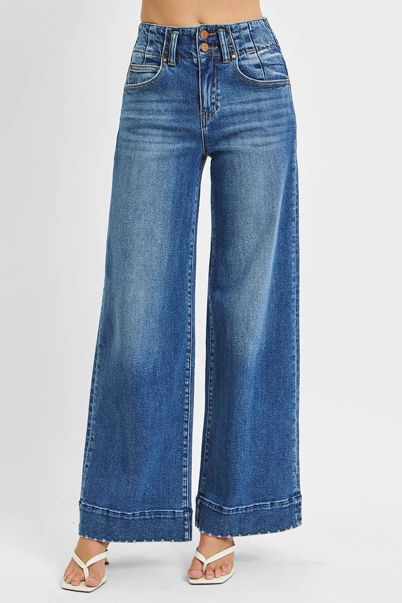 Image of RISEN Full Size High Rise Ankle Wide Seam Detailed Jeans Plus Size | Queeble.shop