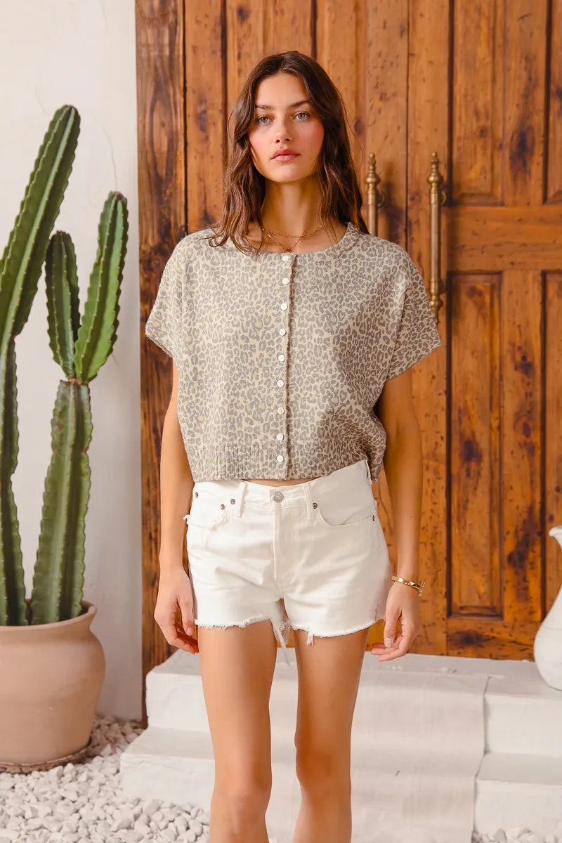Image of SO ME Leopard Print Button Front Sweater Cardigan | Queeble.shop