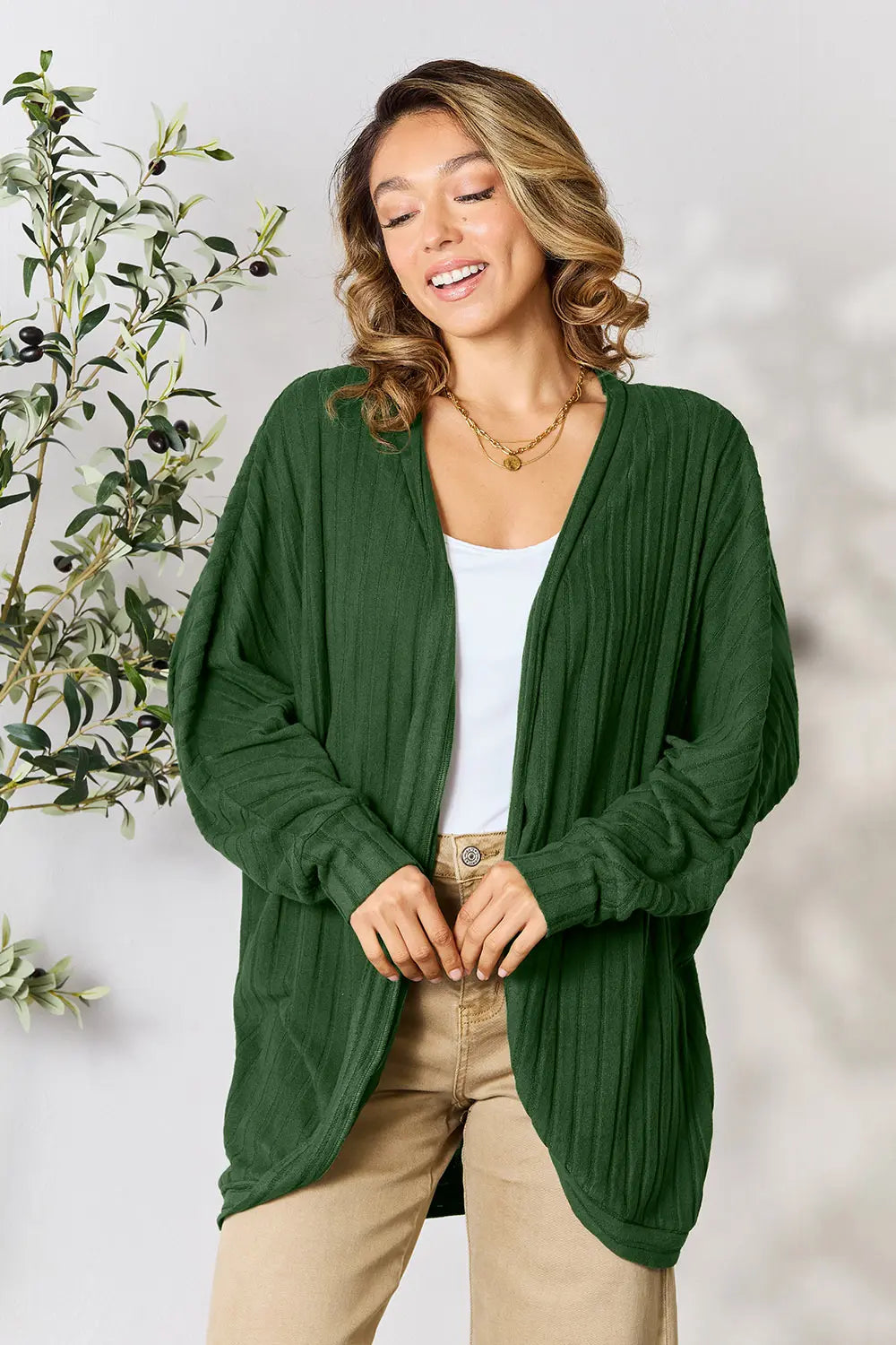 Image of Basic Bae Full Size Ribbed Cocoon Cardigan | Queeble.shop