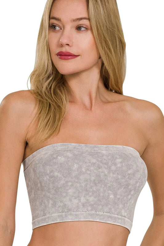 Image of Zenana Washed Ribbed Seamless Tube Top | Queeble.shop
