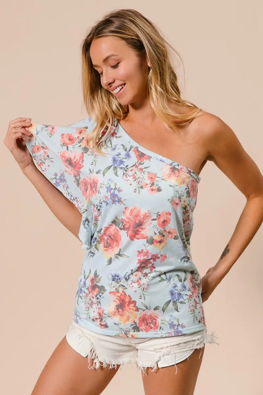 Image of BiBi Floral Printed Jersey Knit Ruffle Sleeve Top | Queeble.shop