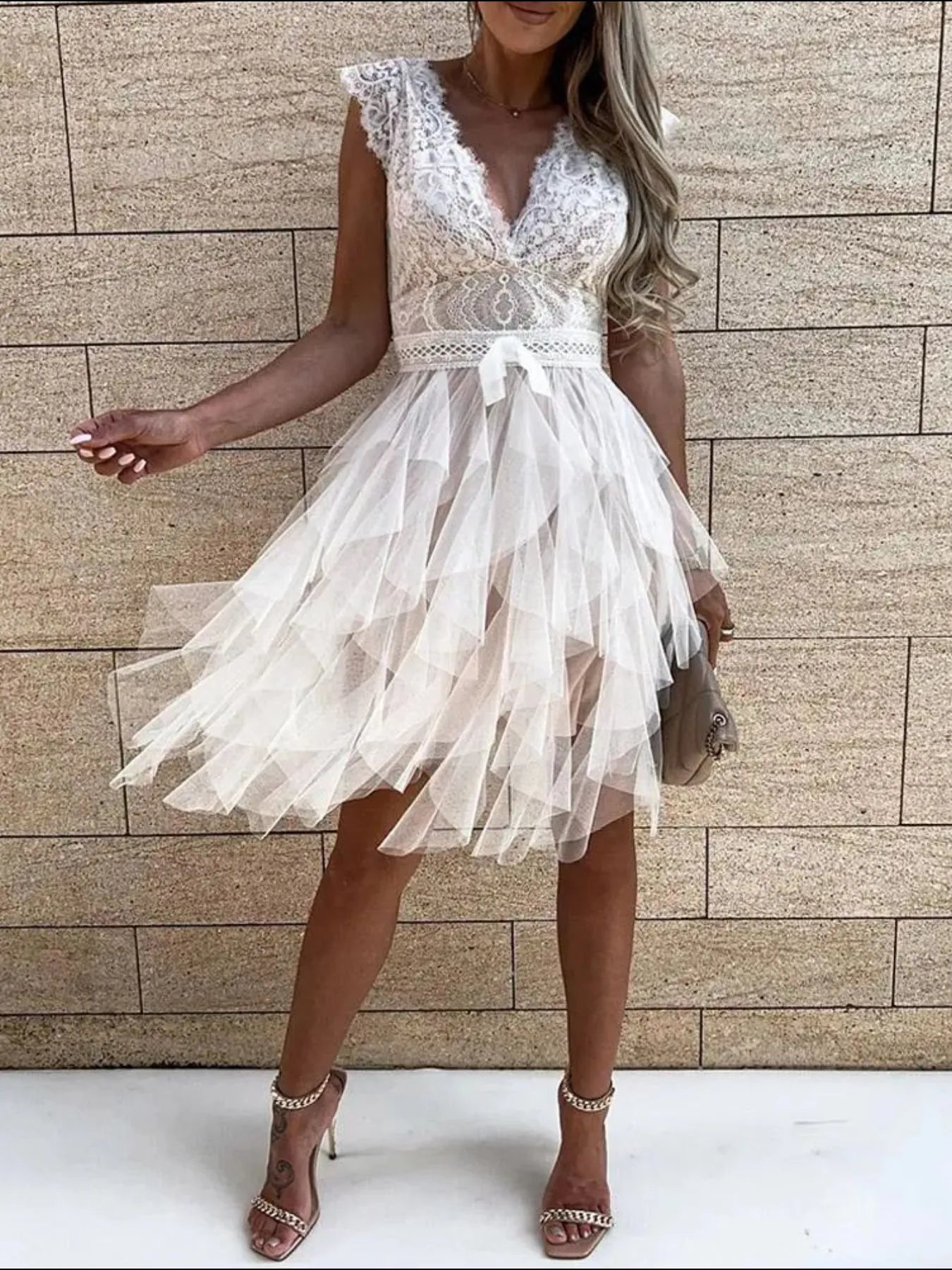 Image of Lace Bodice Layered Tulle Dress | Queeble.shop
