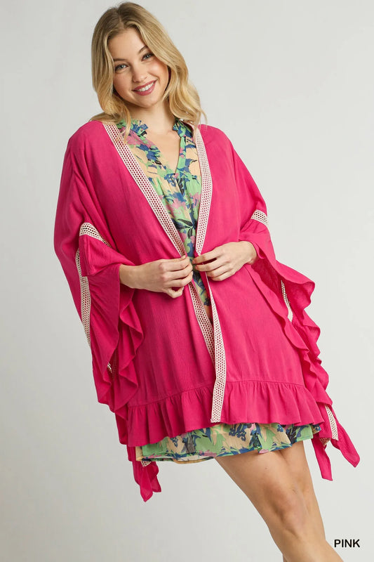 Image of Umgee Ruffle Trim Kimono with Crochet Accent | Queeble.shop