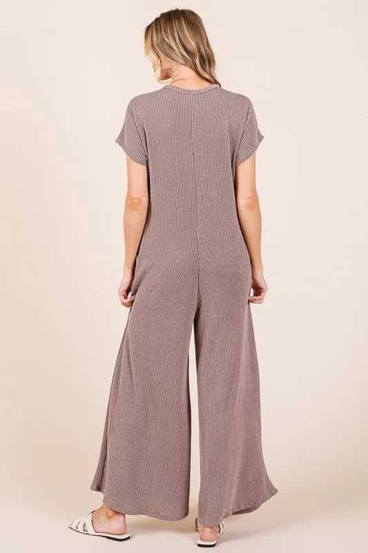 Image of BOMBOM Rib Knit Jumpsuit with Button Detail | Queeble.shop