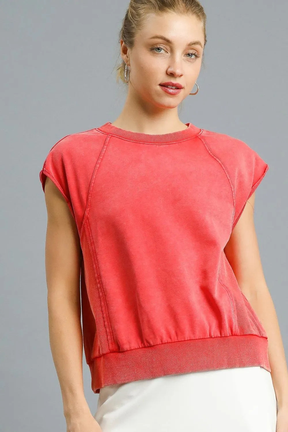 Image of Umgee Round Neck Cap Sleeve Sweatshirt | Queeble.shop