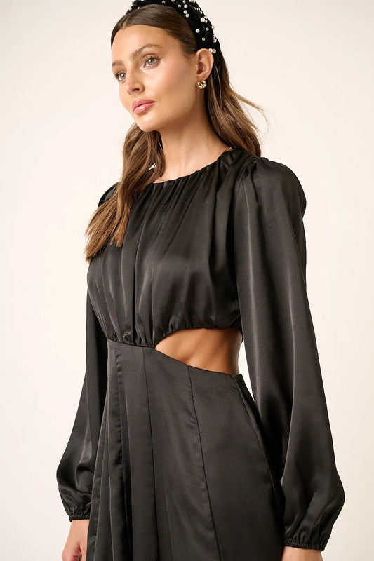 Image of Mittoshop Satin Side Cutout Detail Mini Dress | Queeble.shop